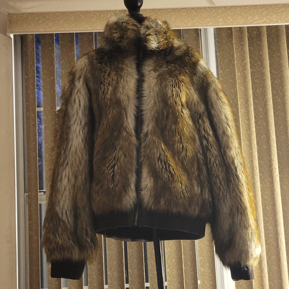 Faux fur raccoon jacket